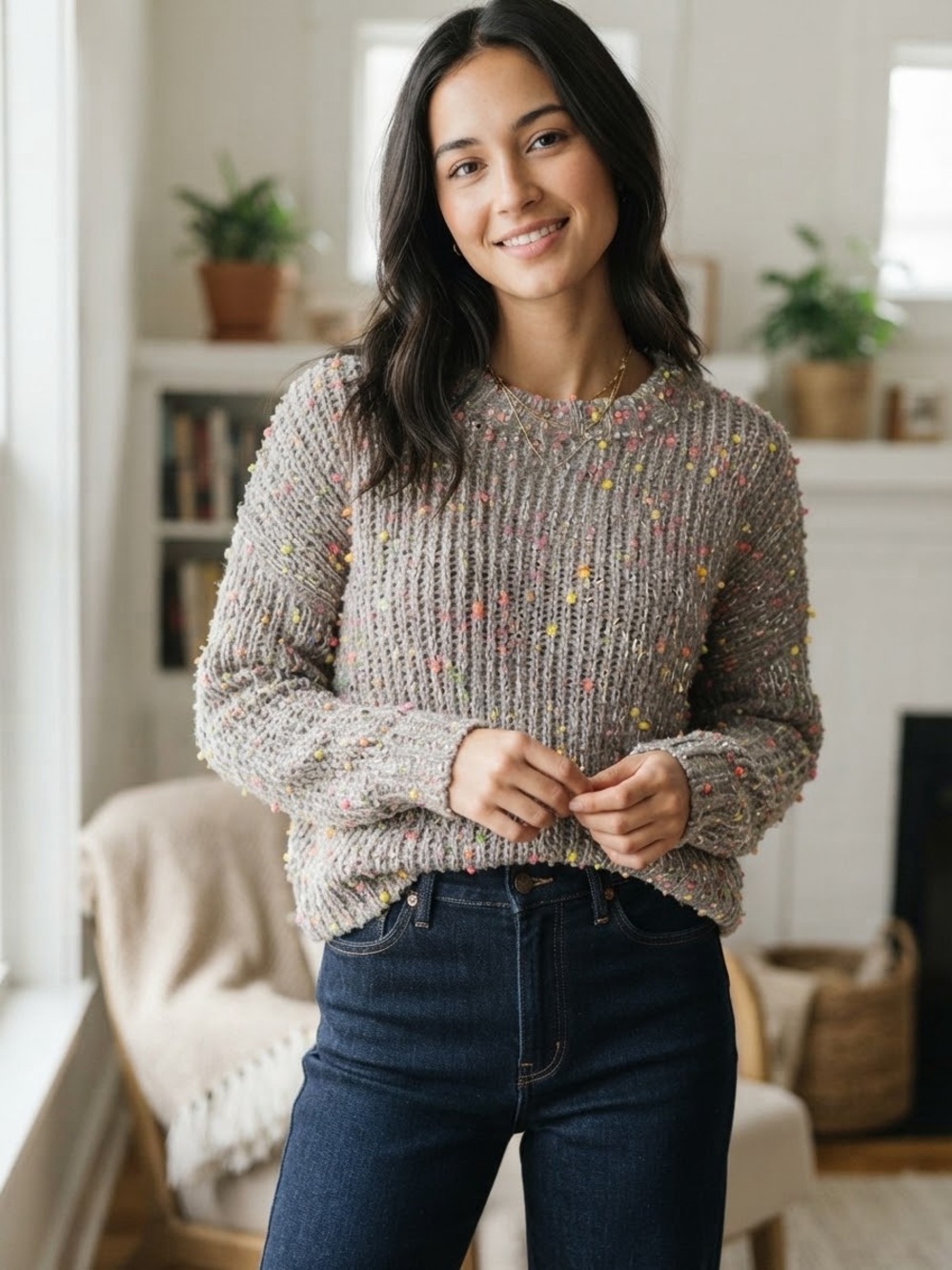 Seven7 | Grey Confetti Chenille Knit Sweater | Sz am